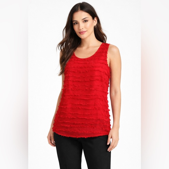 Halogen Tops - Halogen Red Eyelash Fringe Chiffon Sleeveless Top Blouse Size Large Valentine’s